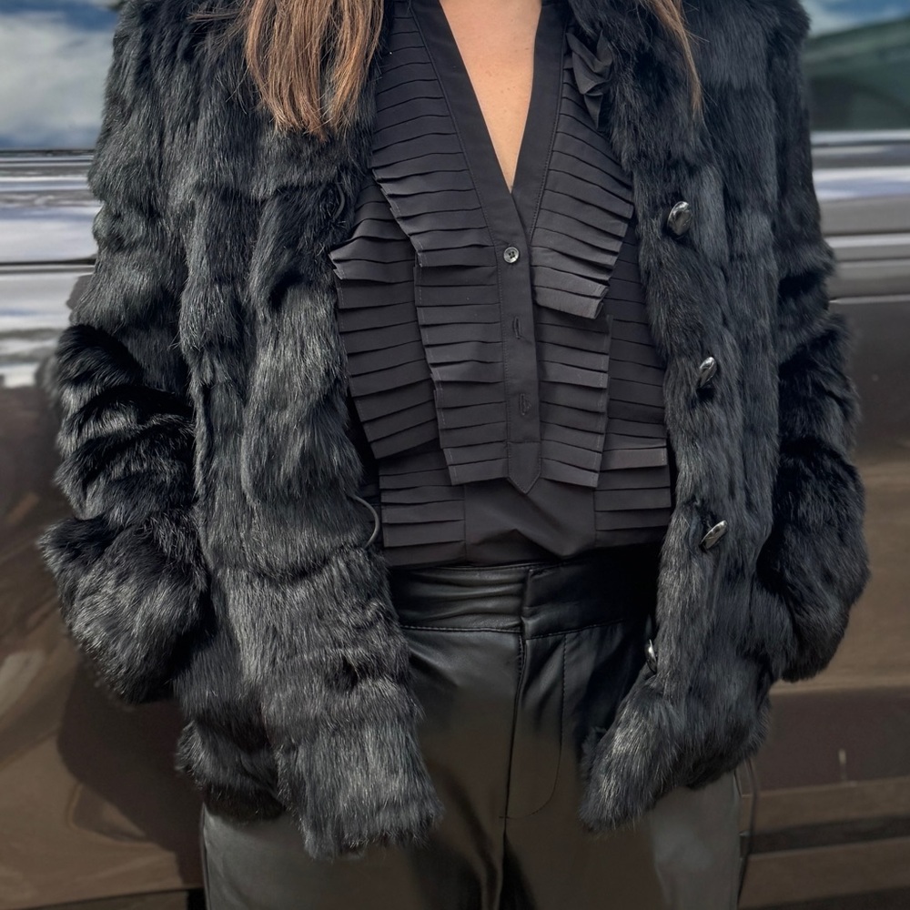 VINTAGE Black Rabbit Fur Jacket - Picture 9 of 10